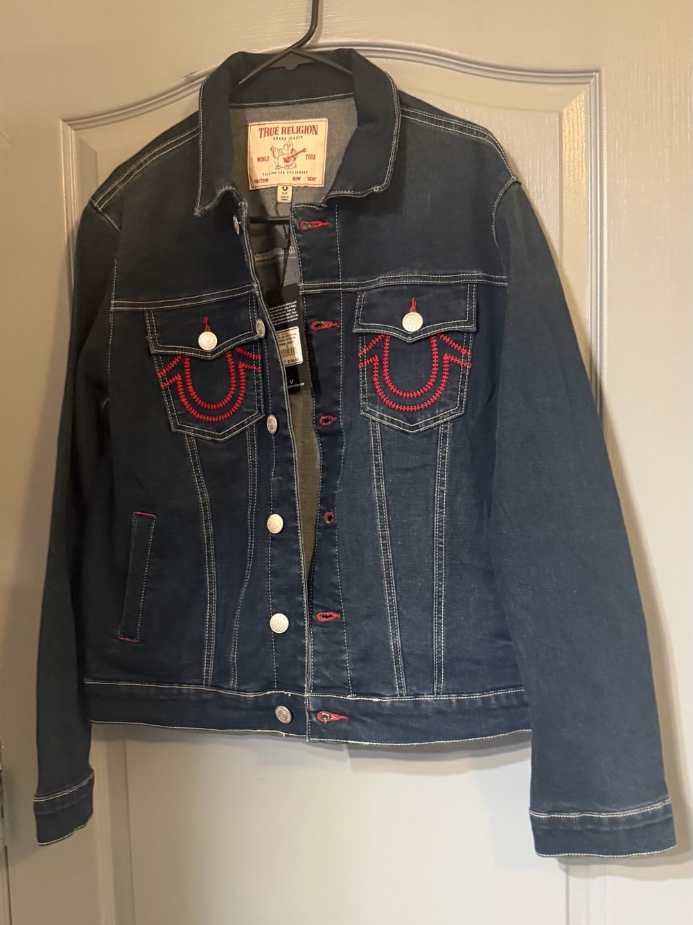 True Religion Indigo Denim Jacket with Red Embroidery S